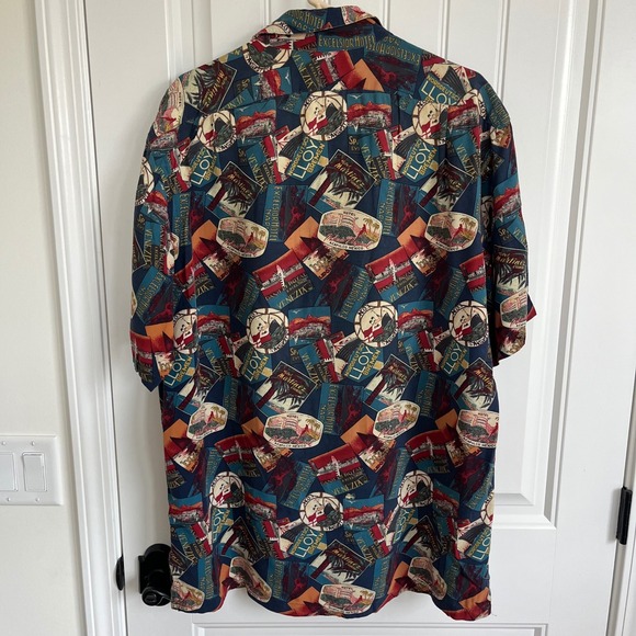 Polo Ralph Lauren Mens Postcard AOP Short Sleeve Button Down Large VTG 90s rayon - Picture 3 of 5